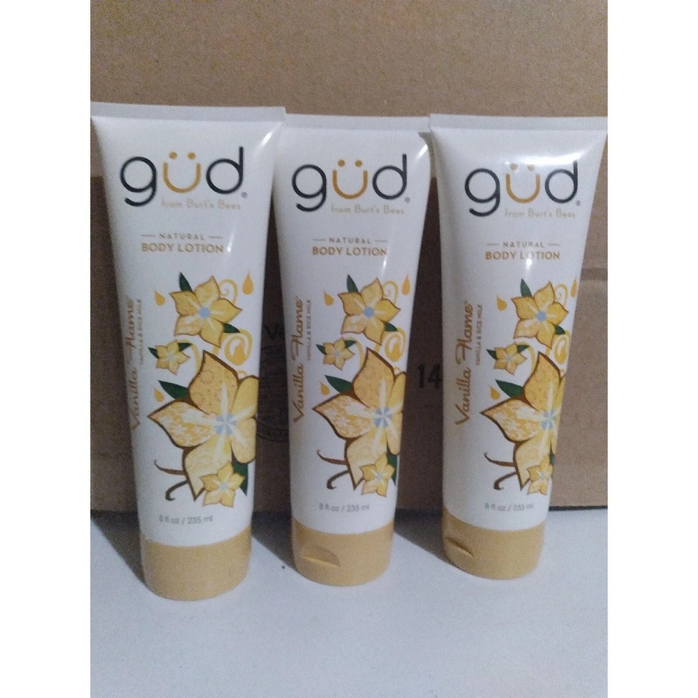 Lot of 3 Gud by Burt's Bees Vanilla Flame Natural Body Lotion 8 Fluid Ounces NEW - Picture 1 of 1